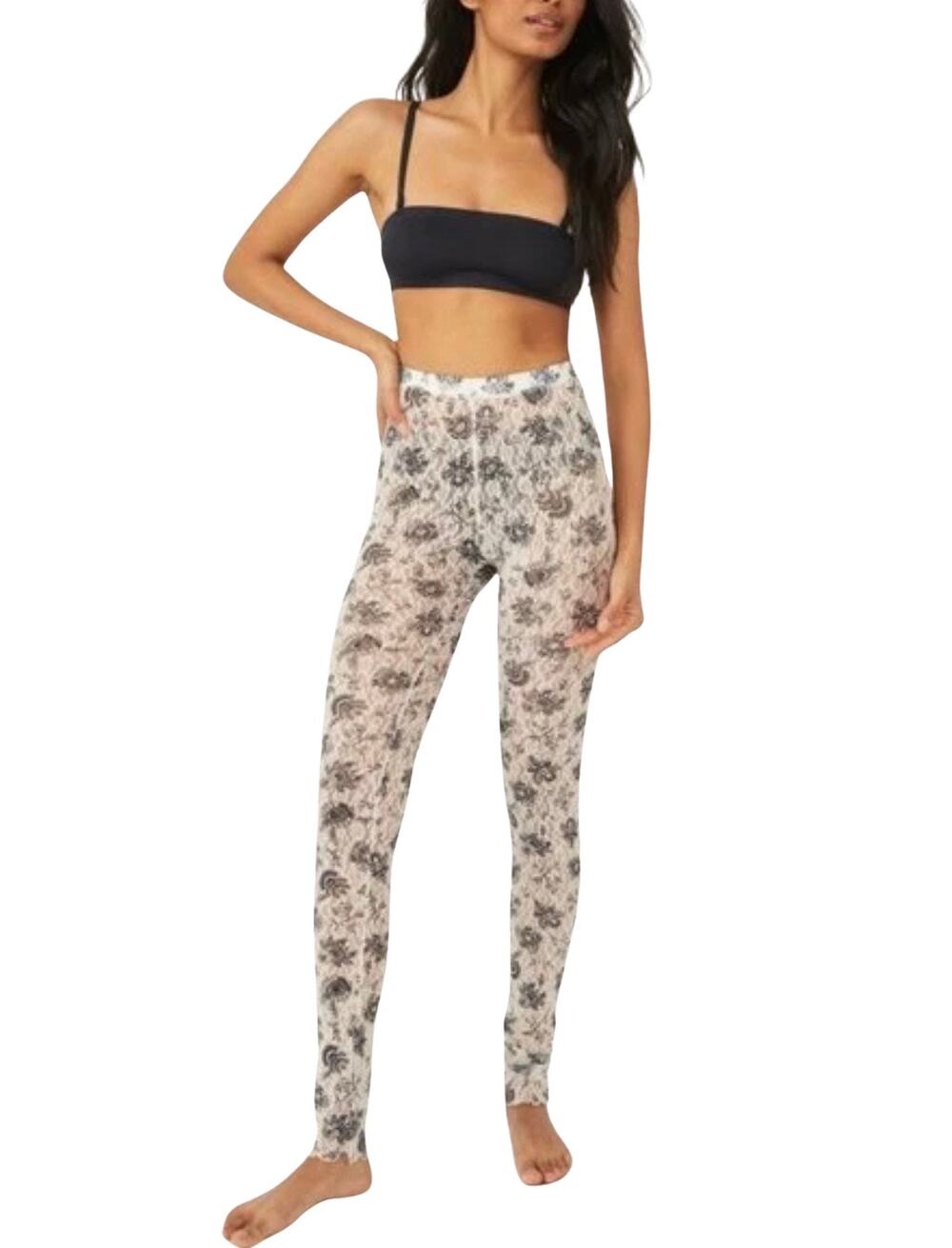 Free People Intimately Layered in Lace Leggings Chamoix Combo Size M NWT